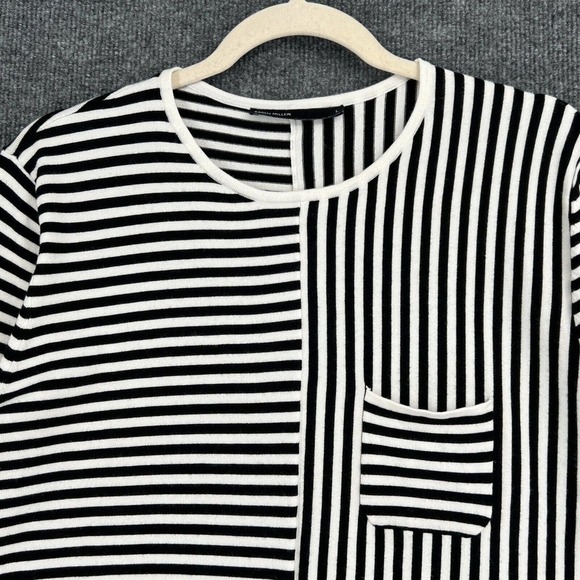 Karen Millen Sweater Womens Large Black White Striped Long Sleeve Tunic - Picture 2 of 10